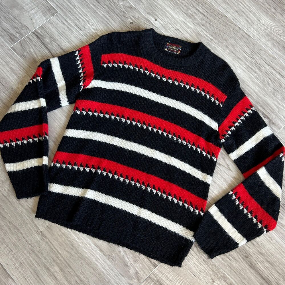 Vintage 60s McGregor Midnite Sun Geometric Saw Wave Pullover Sweater USA S